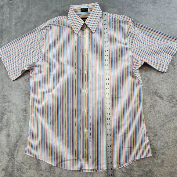 Neiman Marcus Shirt Men's Large Multicolor Striped Button Front 80's 2-Ply - Picture 5 of 9